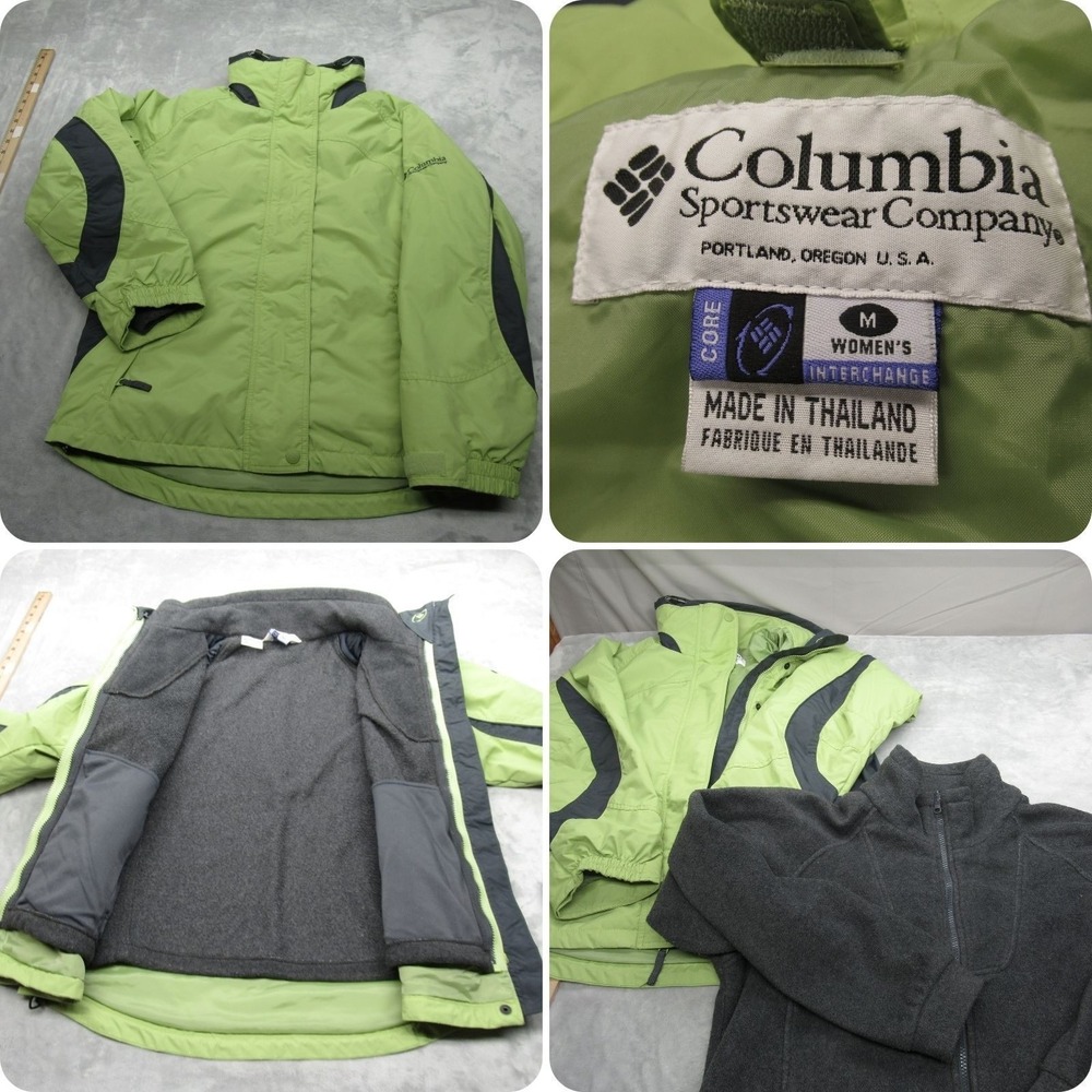 Columbia Jacket Women Medium Kiwi Green Removable Fleece Lined Waterproof 3in1